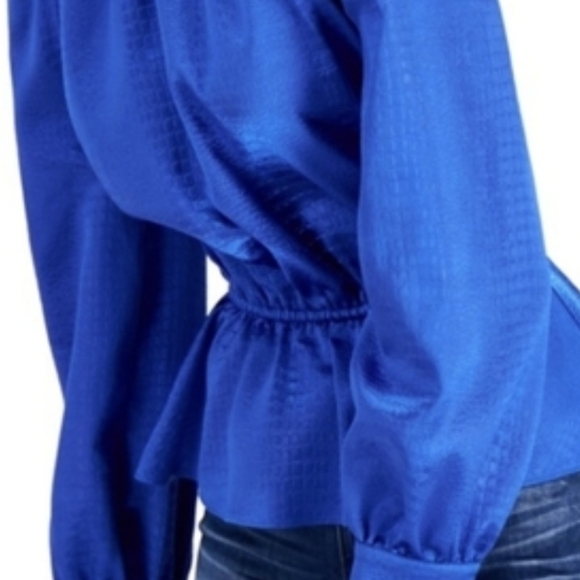 INC Cobalt Blue Peplum Ruffled Top - Picture 4 of 9